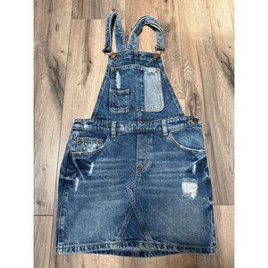 Esprit EDC Y2K Womens 24 Denim Overall Skirt Adjustable Straps & Distressed Deta